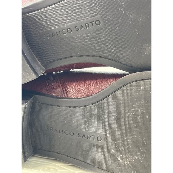 Franco Sarto Skylar Ankle Boot Size 6 Burgundy Leather Block Heel Western Boho - Picture 5 of 9